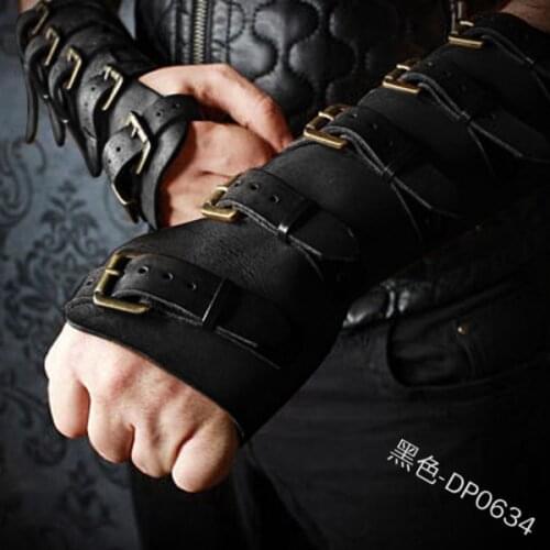 Medieval Armor Gloves Wide Cuffs Bracers Men Steampunk Warrior Gauntlet Renaissance Knights Templar Leather Lace-up Wristband