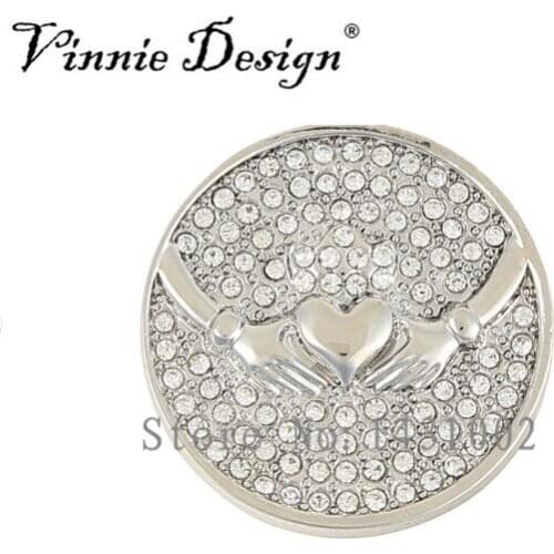 Vinnie Design Jewelry 25MM Crystal Claddagh Coin Disc for 25mm Coin Holder Frame Pendant Necklace