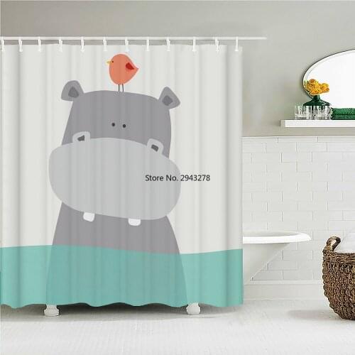 Cartoon lovely Printed Fabric Shower Curtains Cute Rabbit Animal Bath Screen Waterproof Products Bathroom Decor with Hooks