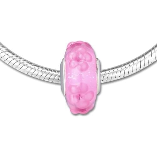Pink Flower Murano Glass Charm Genuine 925 Sterling Silver Beads Fits Pandora Bracelet Jewelry Women Gift kralen Wholesale