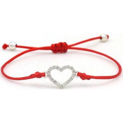 Cute Bear Brand Inlay Crystal Silver Color Heart Bracelet Charm Lucky Red String Rope Braided Bracelets For Women Jewelry Gift
