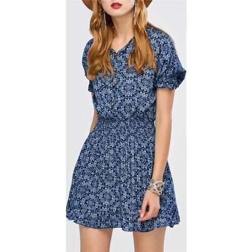 YYFS 2019 New Floral Print Dress Summer Lady Sexy Deep V-Neck Flower Print Dresses Summer Boho Women Mini A-line Dress Quality