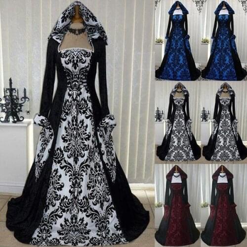 S-5XL Of Vintage Style Gothic Dress Floor Length Women Gothic Maxi Dress Halloween Cosplay Dresses Retro Long Medieval Dress