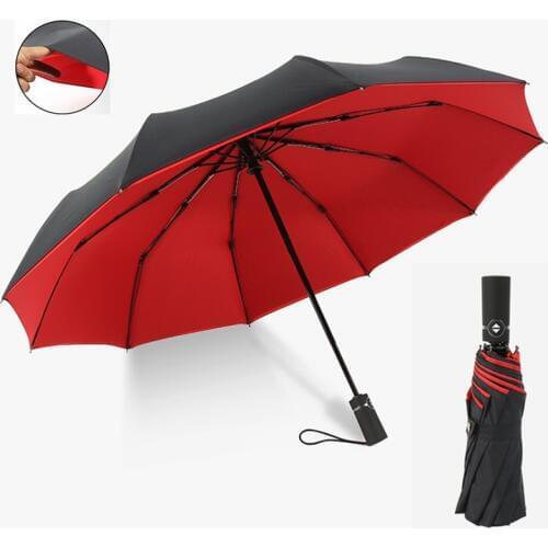 Ten Bone Double Deck 190T Pongee Fully automatic Umbrella Sun 3 Folding Fiberglass Strong Windproof Rain For Women Men Travel