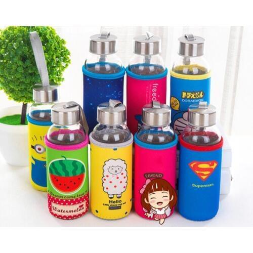 1PC 300ml Fashion Creative Cartoon cloth glass Glasses Water Bottle Portable My Glass Opaque Glass Cartoon Cute Bottle ENX 034