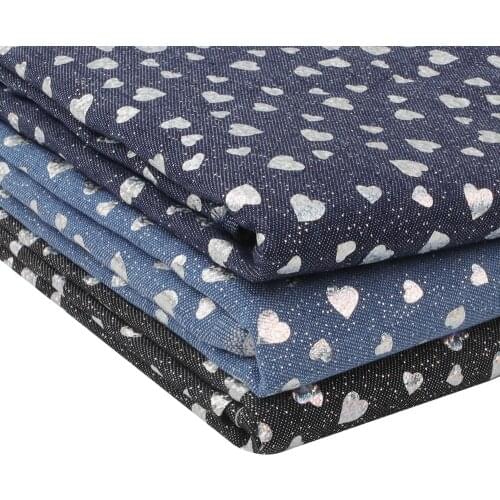 Denim Fabric By Half The Meter Heart Love Printed Cloth Sheets Jeans Making Sewing Materials DIY Crafts Supplies 50*150cm 1pc