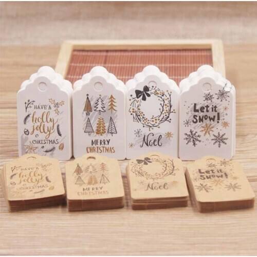 100pcs Merry Christmas Tags Kraft Paper Card Gift Label Tag Snowflake Xmas Tree Pendant Ornaments Christmas Decorations for Home