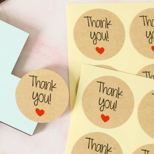 102pcs Thank You Red Heart Stickers Vintage Kraft Gift Envelope Sealing Labels DIY Self-Adheisve Scrapbooking Stationery Sticker
