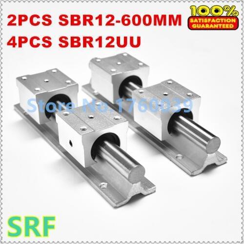 2pcs 12mm linear rail SBR12-L600mm Linear guide rail + 4pcs SBR12UU bearing block for cnc