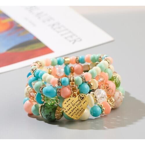 4 Pieces/Lot Vintage Bracelet Set Jewelry For Girls Love Heart Shape Golden Color Pendant Alloy Spacer Beads Decorative Bracelet