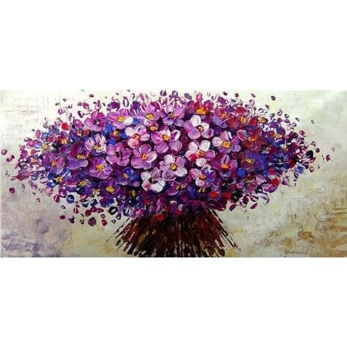 Abstract 3D Purple Flowers Canvas Painting 100% Handmade Oil Painting Modern Wall Artworks Pictures For Living Room Home Decor