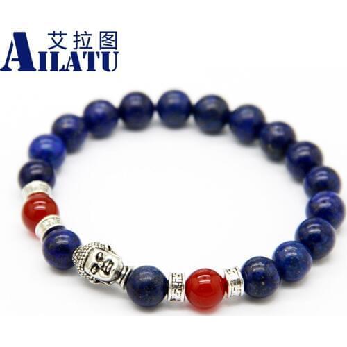 Ailatu Buddhist Believers Beaded Bracelets Lapis Lazuli Stone Prayer Yoga Buddha Bracelet Fashion Jewelry