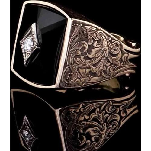 Atmosphere Retro Style Carved Pattern Mens Alloy Zircon Ring Temperament Epoxy Ring Fashion Party Creative Jewelry Wholesale