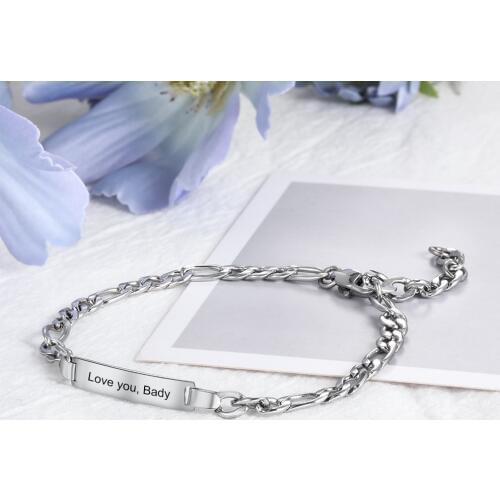 Personalized Engraved Name Bar Bracelet For Women Stainless Steel Custom ID Bracelets & Bangles Jewelry Best Friends Gift