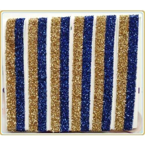 Price Negotiated) 5/8" Elastic Royal(Blue) And Gold Striped Metallic Velvet Ribbon