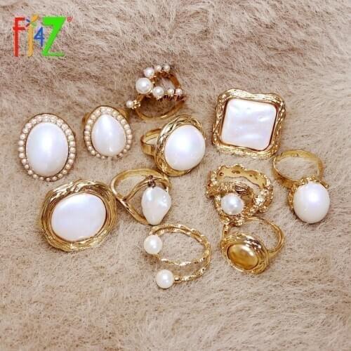 F.J4Z New 2020 Trend Finger Rings for Women Baroque Simulated Pearl Geometric Top Rings Ladies Finger Jewelry Christmas Gifts