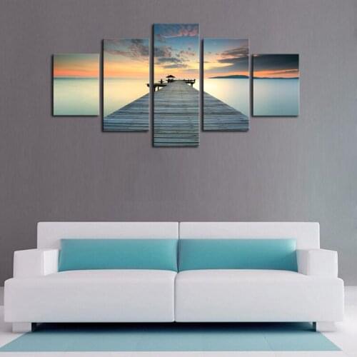 Modern Printed Canvas HD Living Room Framework Home Decoration 5 Panel Plank Sea Painting Modular Wall Art Poster Pictures