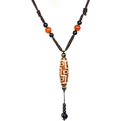 Characteristic weaving Mens&womens necklace,12*37mm agate beads, Tibet brown dragon pattern 9 eyes DZI amulet, free shipping