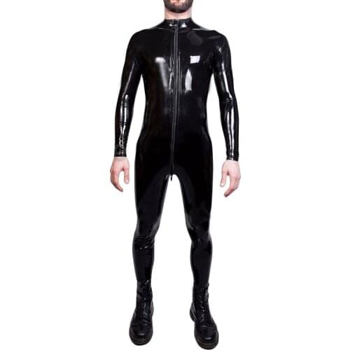 Front Zip Men Black Latex Catsuit Rubber Fetish Jumpsuit Club Bodysuit Plus XXXL Size Custom Made BNLCM084
