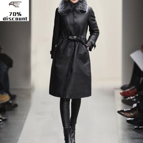 Genuine Leather Jacket 2020 Winter Jacket Women 300% Sheepskin Coat Female Fox Fur Collar Down Jackets Long Coats MY3702