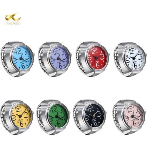 LANCARDO Fashion Dial Quartz Analog Watch Unisex Men Women Couple Ring Watch Creative Elastic Stainless Steel Finger Watch