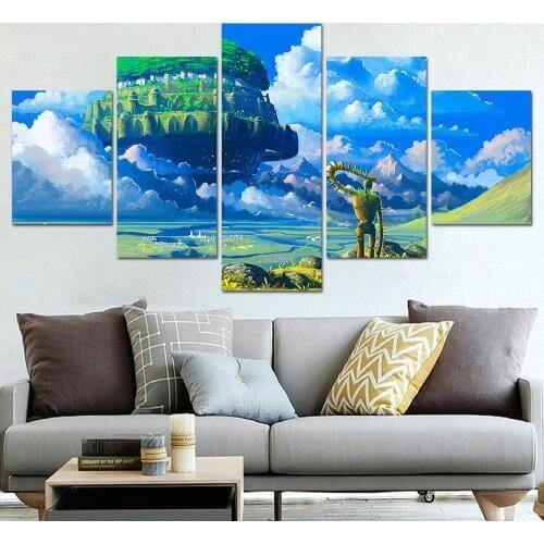 Modular Pictures 5 Panel Miyazaki Hayao Laputa Castle in the Sky Canvas Painting Movie Poster and Prints Canvas Painting F1575