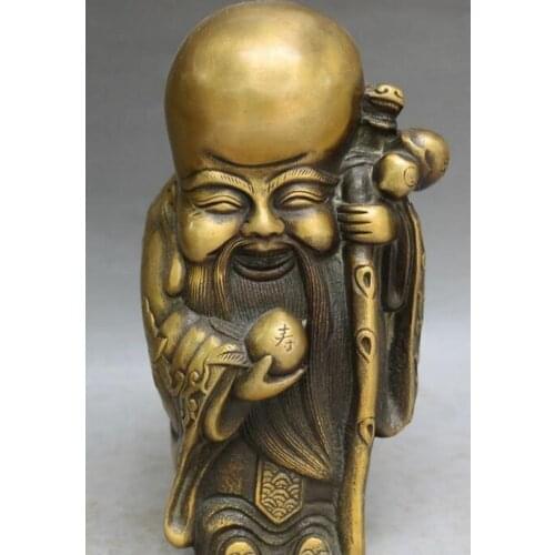 Marked China Bronze Shouxing Longevity God Immortal Dragon Crutch Peach Statue