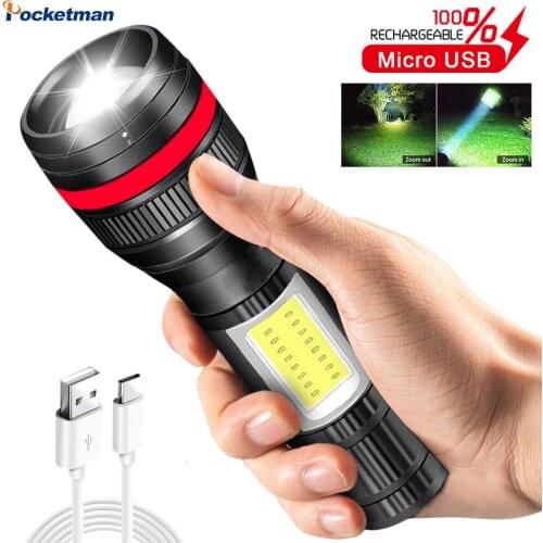 Portable Rechargeable LED Flashlight Use XPE + COB lamp Flash Light Torch Lantern 3Modes Used for adventure, camping, etc