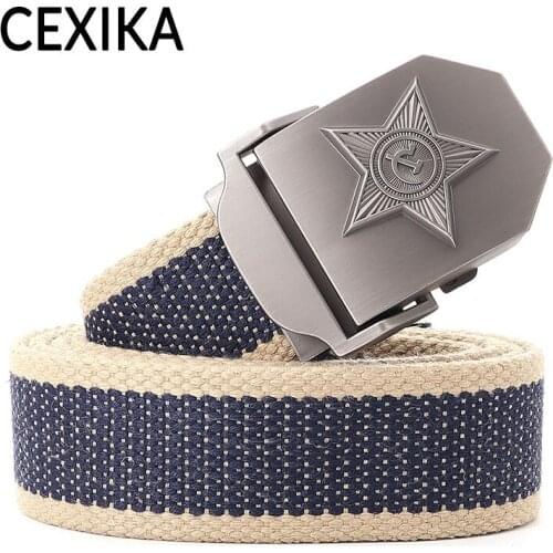 Alloy Metal Star Buckle Canvas Belts for Men Soild Color & Stripe Waist Jeans Straps Belt ceintures 140 150 160 170 cm 25 Colors