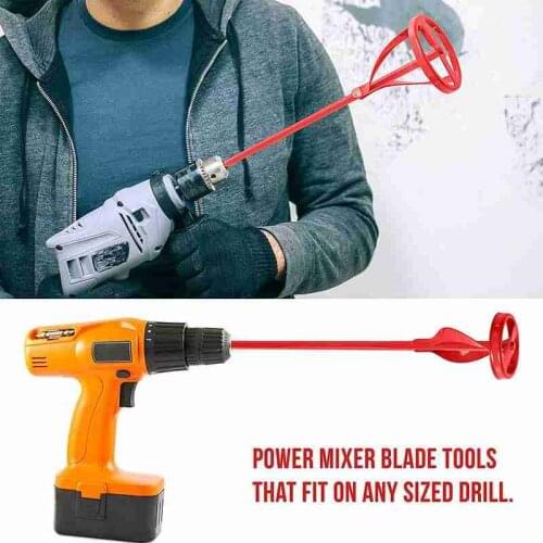 400mm Hexagon Shaft Plaster Paint Mixer Red Mixing Paddle Rod For Electric Drill Construction Grouting Mortar Mud Agitator Tool