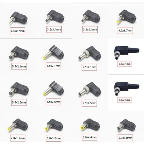1Pcs DC Power Male Plug Jack Adapter 90 Degree Male 6.3x3.0 6.0x4.4 5.0x3.0 5.5x2.5 5.5x2.1 4.8x1.7 4.0x1.7 3.5x1.35 2.5x0.7mm
