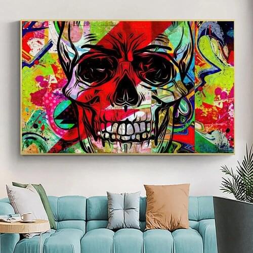 Modern Skull Painting on Canvas Abstract Graffiti Colorful Posters and Prints Wall Art Pictures for Living Room Cuadros