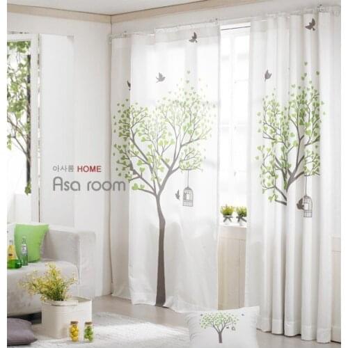 Fresh Countryside cotton and linen curtain Finished curtain 130*260cm Tree and bird curtain