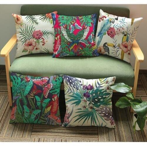 Tropical Plant Hibiscus Flowers Bird One Side Printing Home Decor Sofa Seat Decorative Cushion Pillowcase Capa Almofada