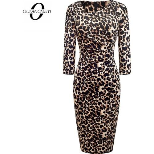 Vintage Women Elegant Leopard Chic Formal Business Bodycon Morden Pencil Dress EB565