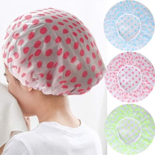 Random color Waterproof Bath Caps Plastic Reusable Shower Caps Elastic Band Bath Hair Hat for Women Ladies Spa Salon Shower Cap
