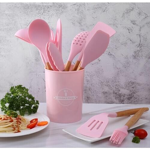1SET Wooden Silicone Kitchen Utensil Nonstick Cooking Spoon Soup Ladle Turner Pancake Spatula Tong Cookware Baking Gadget XB 024