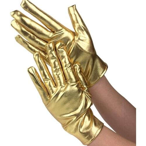 1 Pair Silver Sexy Wrist Length Latex Gloves Women Wet Look Fake Leather Metallic Glove Evening Party Stage Performance Mittens