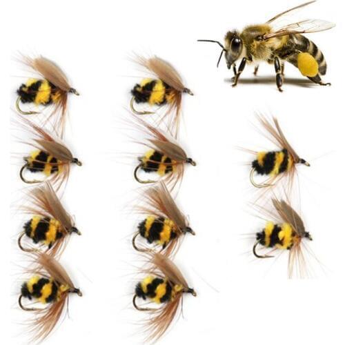 10 Pcs Outdoor Fishing Artificial Fack Bait Bumble Bee Fly Trout Fishing Lures Bionic Honeybee Bait Fly Fishing Bait Handmade