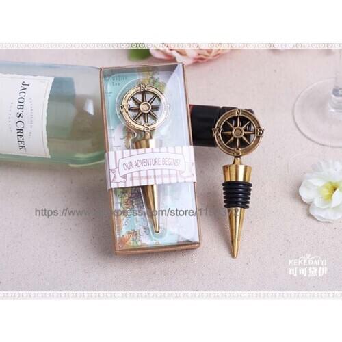 200pcs Compass Adventure Travel Wine Bottle Stopper Wedding Favor vintage bronze compass Wine Bottle Stopper Gifts Favor