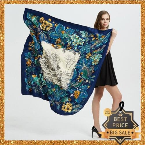 2020 New Print Women Big Scarf 130cm Square Pashmina Twill Silk Feeling Ladies Kerchief Luxury Scarves Hijab Fashion Shawl Wrap