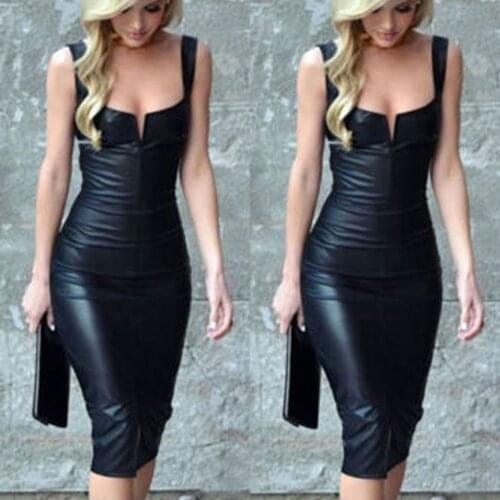 2020 Sexy Backless Club Party Short Dress Solid Black Wet Look Latex Bodycon Faux Leather Push Up Bra Micro Dress Leotard