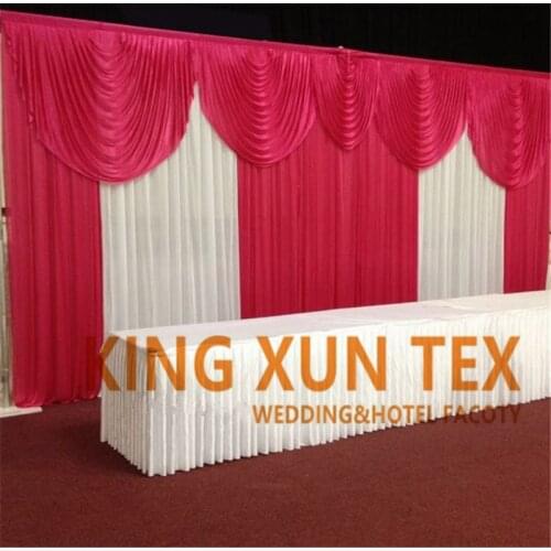 3m x 6m White & Fuchsia Ice Silk Wedding Backdrop Curtain Stage Background Drapery Valance Event Party Decoration