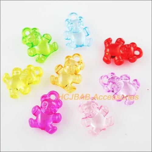 45 New Charms Plastic Acrylic Clear Animal Bear Pendants Mixed 15x20.5mm