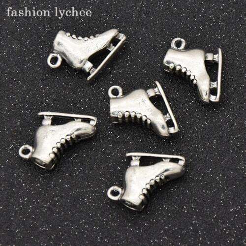 Fashion lychee 5pcs Sports 3D Skating Shoes Tibetan Silver Color Bead Pendant DIY Necklace Jewelry Making Charms