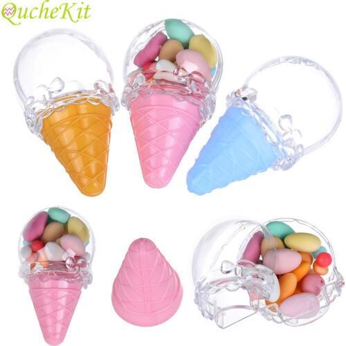6pcs European Style Ice Cream Shape Candy Box Bag Creative Plastic Wedding Favors Gift Box Christmas Baby Shower Birthday Party