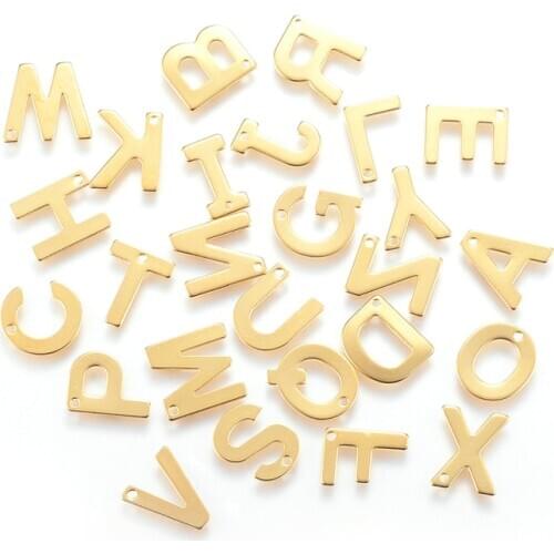 Pandahall 304 Stainless Steel Charms Alphabet for Jewelry Making DIY A-Z Golden, 11x6~12x0.8mm, Hole: 1mm 10pcs/lot
