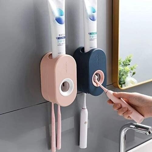 Bathroom Automatic Toothpaste Dispenser Dust-proof Wall Mounted Punch-free Toothbrush Squeezer Holder Bathroom Accessories Set