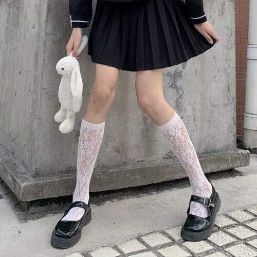 White Flower Lace Socks Mesh Velvet Leg Socks JK Cosplay Costumes Accessories Uniform Dark Girl Fashion Fishnet Stockings Lolita