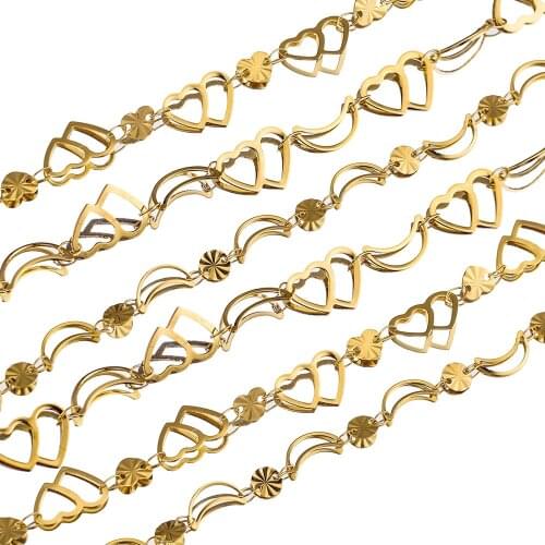 1 Meter Stainles Steel Gold Handmade Heart Moon Star Link Chains Women Necklace Bracelet Anklet Making Supplies Wholesale Bulk